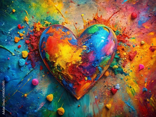 Aerial Heart Painting: Colorful Paint Splatter Abstract Art