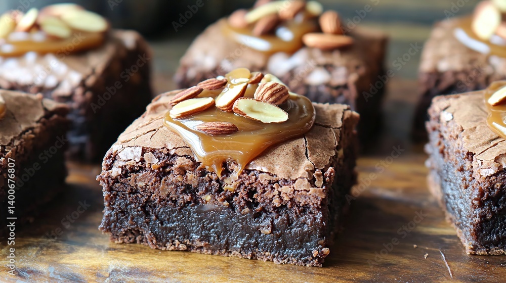 Chocolate brownies with fudgy filling and almond topping, perfect for sharing