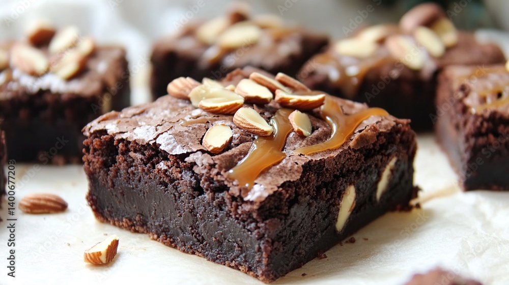 Chocolate brownies with fudgy filling and almond topping, perfect for sharing