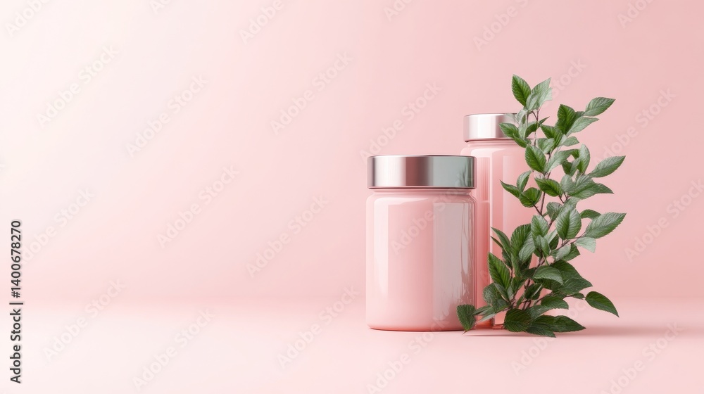 Pink pill bottles with greenery Pink pill bottles with greenery