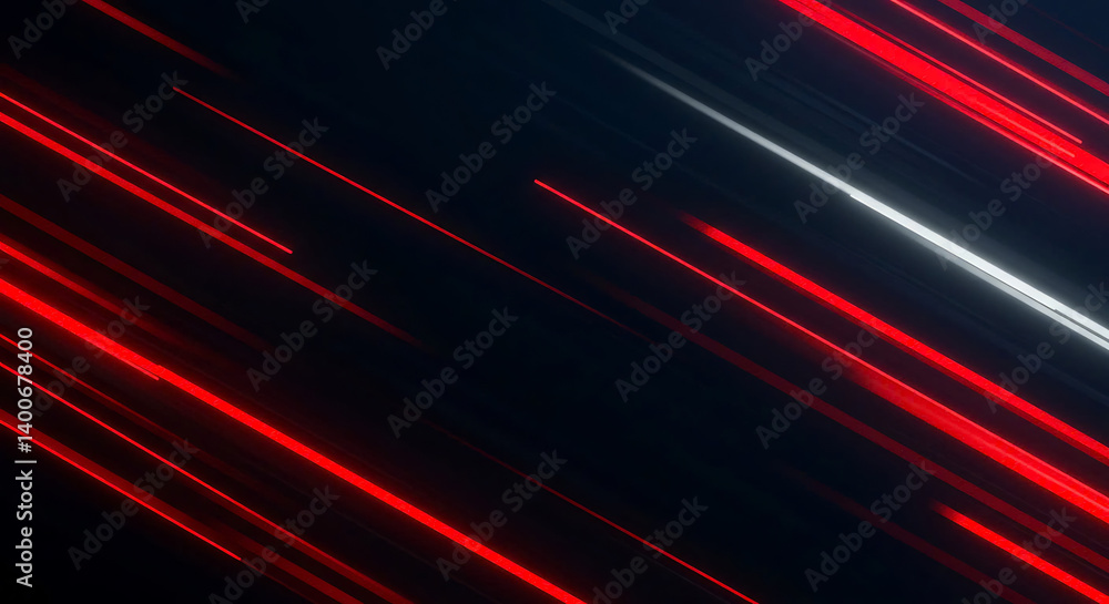 Fototapeta premium Abstract Diagonal Red and White Light Streaks on Dark Background