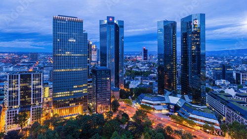 Arial view of bank towers in Frankfurt, Germany