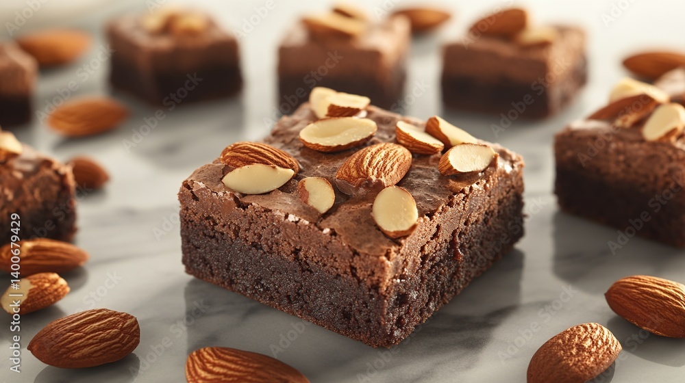 Chocolate brownies with fudgy filling and almond topping, perfect for sharing