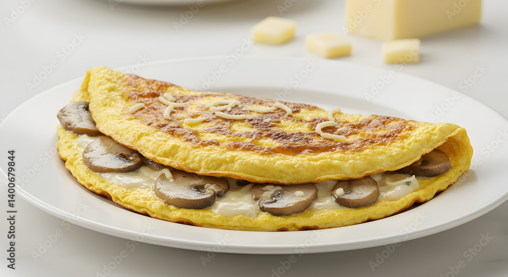 Delicious Creamy Mushroom And Cheese Omelette On A Plate Ready To Eat Delicious Creamy Mushroom And Cheese Omelette On A Plate Ready To Eat
