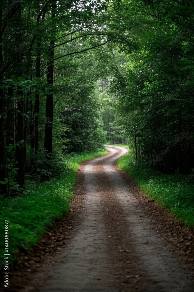 Fototapeta premium there is a dirt road that is winding through the woods