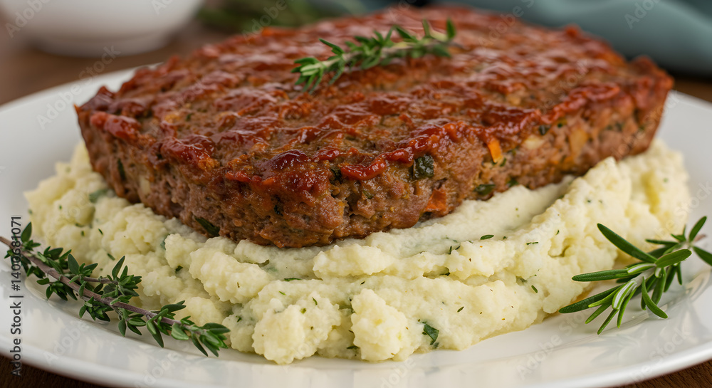 Delicious Low Carb Meatloaf Served With Creamy Cauliflower Mash Ready Delicious Low Carb Meatloaf Served With Creamy Cauliflower Mash Ready