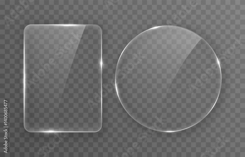 Vector set of glass png. Glass of different shapes. Window or glass surface on isolated transparent background.
