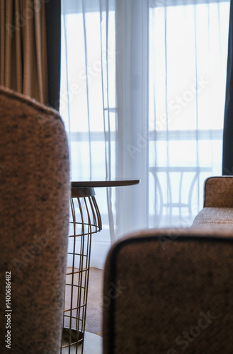 Obraz na płótnie Luxurious mini suite stateroom cabin room onboard luxury cruise ship cruiseship ocean liner with bedroom and living area in red and creme with wood in modern Art Deco interior design w salonie