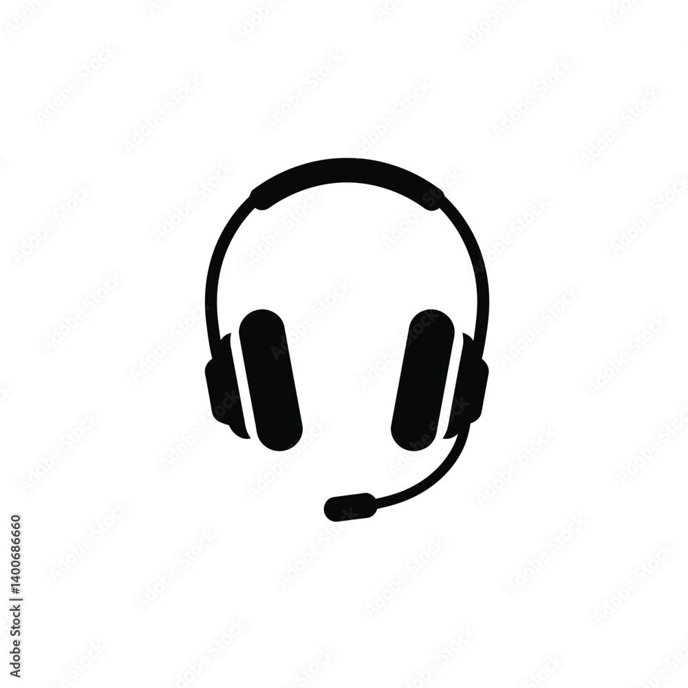 Black And White Vector Illustration Of Professional Headset With Microphone Black And White Vector Illustration Of Professional Headset With Microphone
