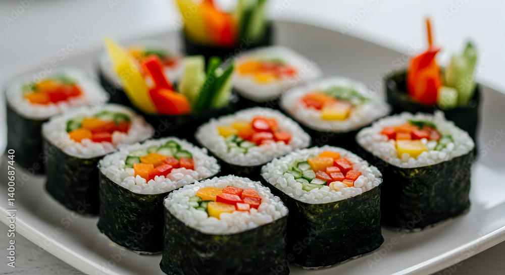 Plant Based Sushi Rolls With Colorful Vegetables Are Popular And High Demand Plant Based Sushi Rolls With Colorful Vegetables Are Popular And High Demand