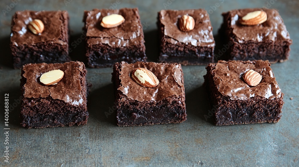 Chocolate brownies with gooey fudge center and crunchy almond topping for extra texture