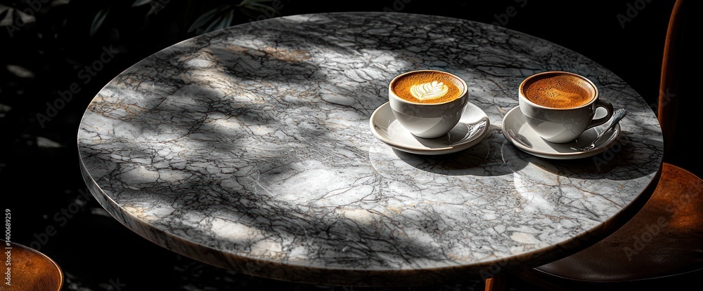 Two coffees on a round table