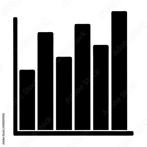 Data Visualization: A stark, minimalist rendering of a bar graph illustrates rising trends and quantitative data analysis. The bold shapes symbolize growth, progress.
