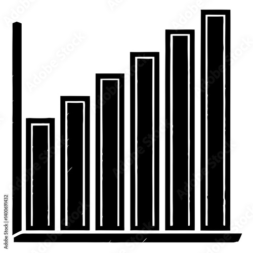 Growing Progress Chart  A stark black and white representation of a bar graph illustrates the concept of continuous progress and ascending growth.