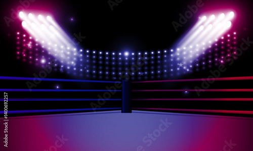 Boxing ring arena and spotlight floodlights vector design.