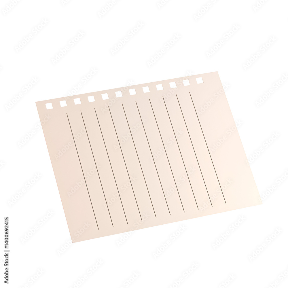 A blank sheet of paper with horizontal lines and holes for binding, suitable for note-taking or organization. A blank sheet of paper with horizontal lines and holes for binding, suitable for note-taking or organization.