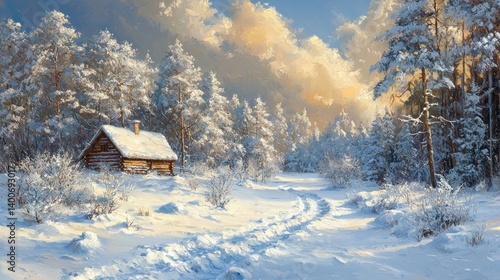 Wallpaper Mural Winter cabin in snowy forest Torontodigital.ca