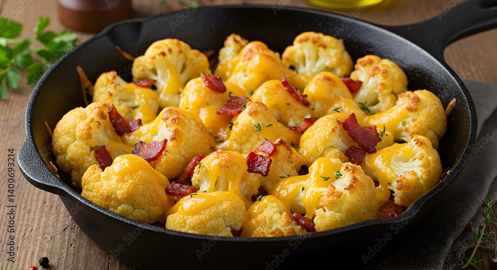 Delicious Cheesy Bacon Cauliflower Bites in Cast Iron Skillet Recipe Delicious Cheesy Bacon Cauliflower Bites in Cast Iron Skillet Recipe