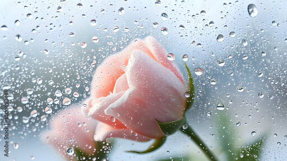 Fototapeta premium Macro pink rose petals, water drops enhance floral beauty