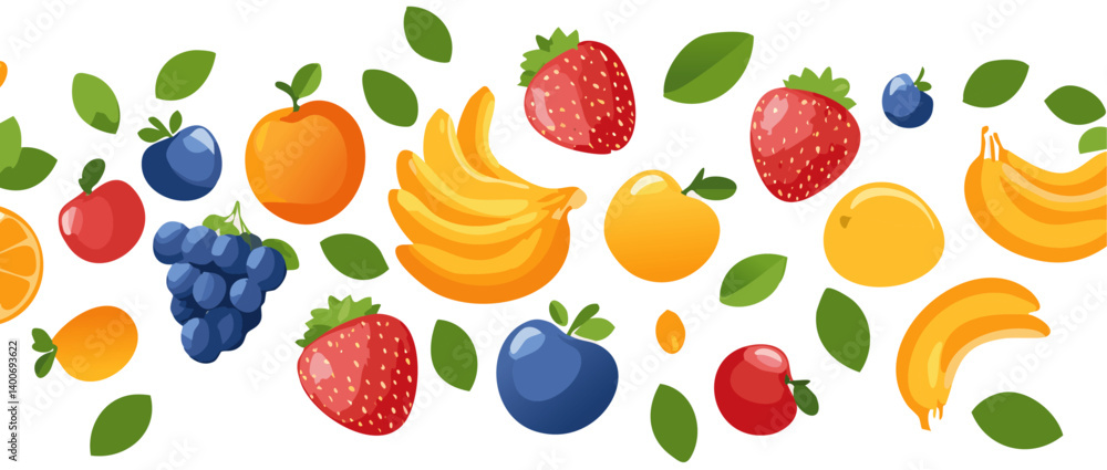 set of falling fruits vector icon art design