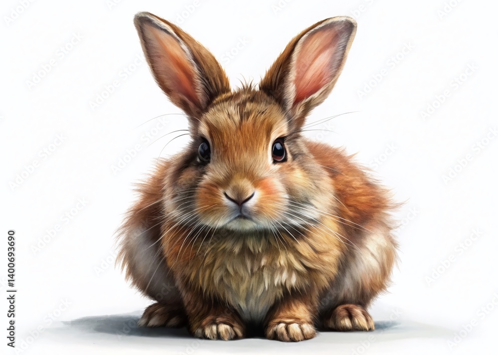 Obraz premium Adorable Brown Rabbit Isolated on White Background - Stock Photo
