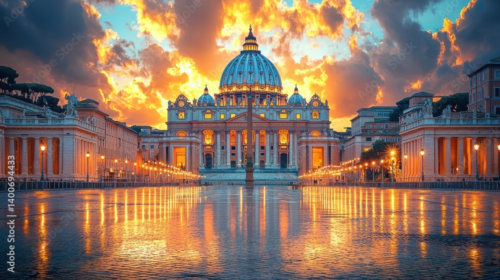 Fototapeta premium Stunning sunset over St. Peter's Basilica
