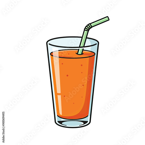 Refreshing Orange Juice:  A cartoon illustration of a tall glass filled with vibrant orange juice, complete with a green straw, invitingly ready to quench thirst.  