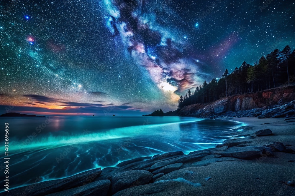 Acadia National Park Sand Beach Night Photography: Dark Coastal Scene