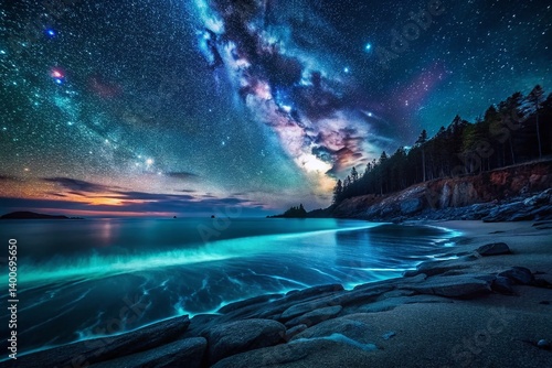 Obraz na płótnie Acadia National Park Sand Beach Night Photography: Dark Coastal Scene w salonie