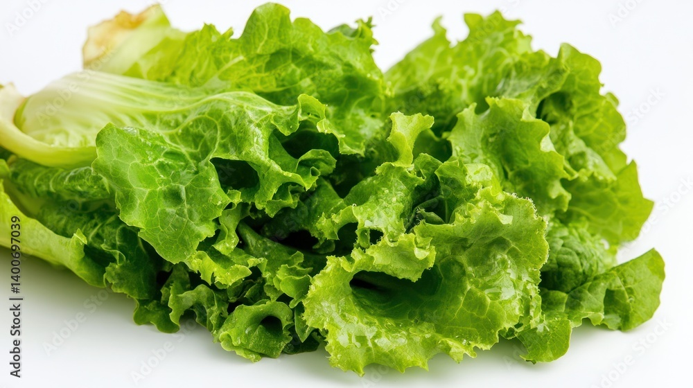 Fresh green lettuce leaves isolated on a clean white background Fresh green lettuce leaves isolated on a clean white background
