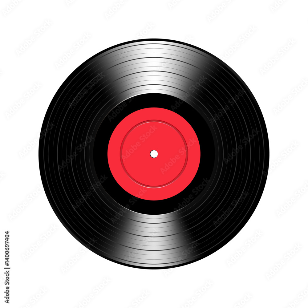Vinyl record with red paper label. Vector isolated on white background Vinyl record with red paper label. Vector isolated on white background