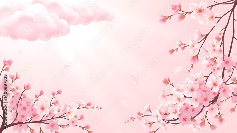 Pink sakura blossoms bloom on a spring branch