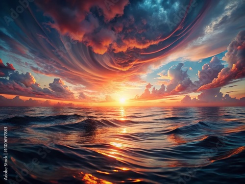 Abstract Sunset Seascape: Vibrant Hues & Ocean Texture