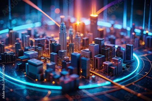 Abstract Power Energy: Miniature Tilt-Shift Cityscape at Night