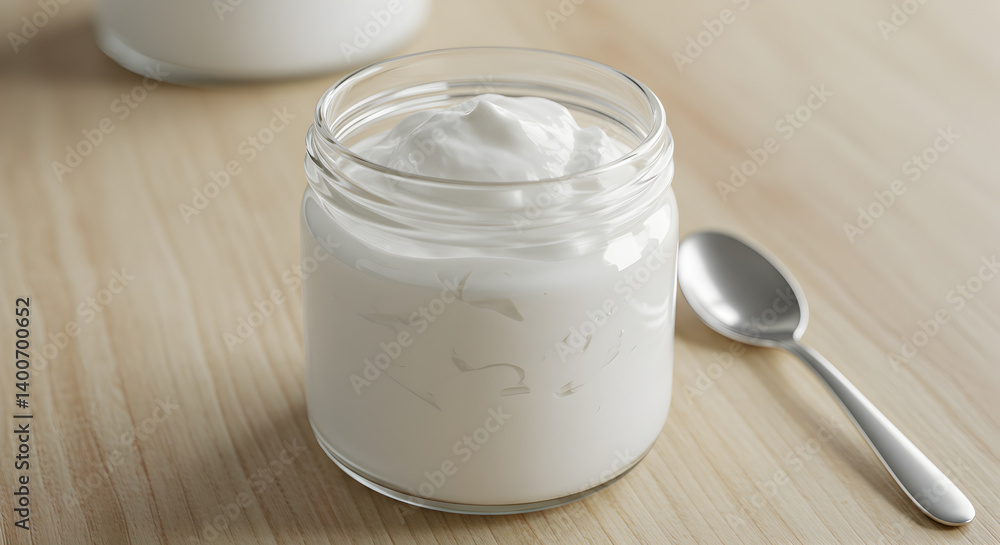 Creamy Homemade Coconut Yogurt in a Glass Jar Stock Photo