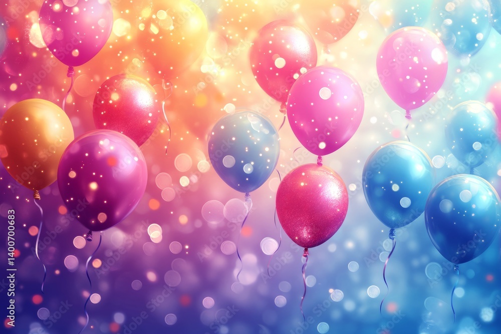 Shiny balloons floating on a vibrant, sparkling background, creating a festive atmosphere perfect for birthday celebrations Shiny balloons floating on a vibrant, sparkling background, creating a festive atmosphere perfect for birthday celebrations