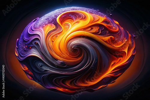 Abstract Orange Purple Paint Swirl Top View Night Photography