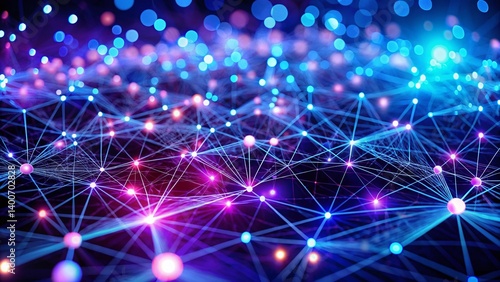 Abstract Network, Glowing Points, Night Cityscape, Digital Connection, Technology Background