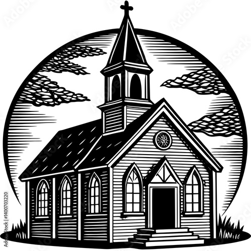church steeple vector art silhouette