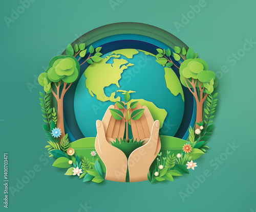 Save the Earth Concept with Hands Holding Green Planet