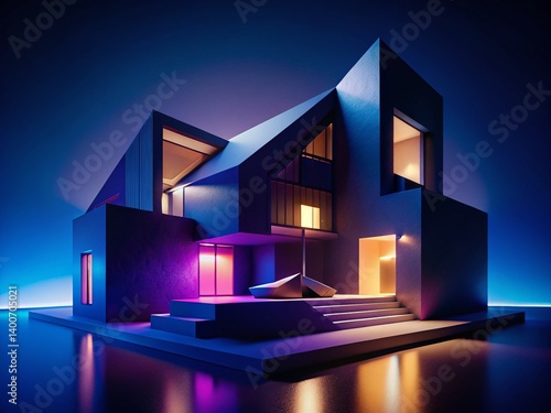 Abstract House Low Light Photography: Modern Architectural Design in Shadows
