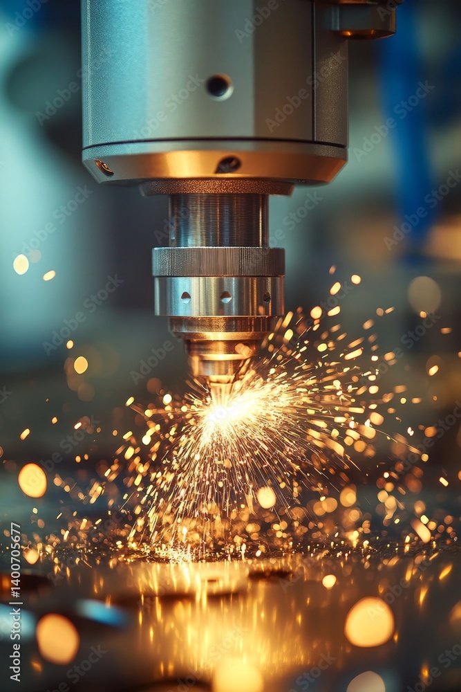 Industrial Laser Cutter in Action Precision Cutting and Sparks Flying in Manufacturing Process Industrial Laser Cutter in Action Precision Cutting and Sparks Flying in Manufacturing Process