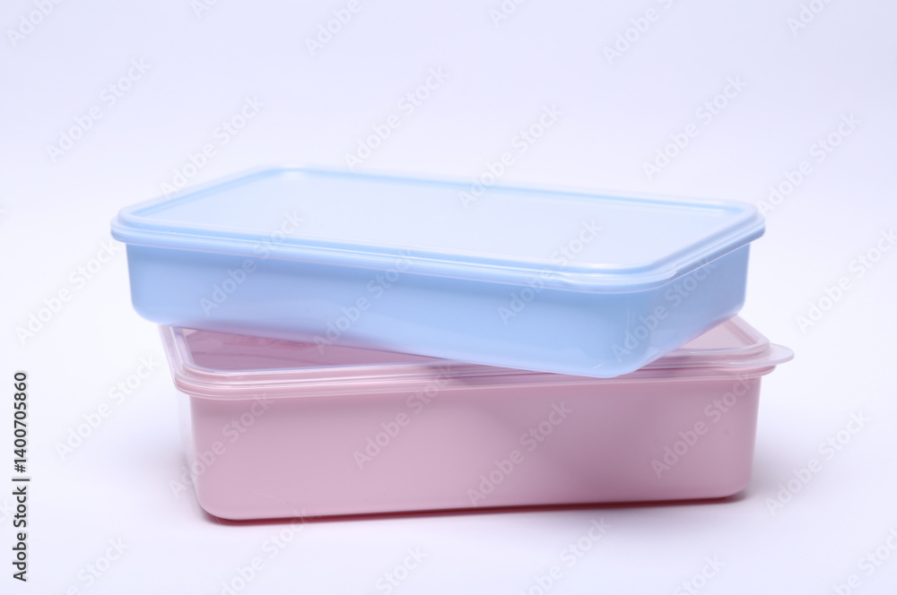 Plastic food containers on white background Plastic food containers on white background