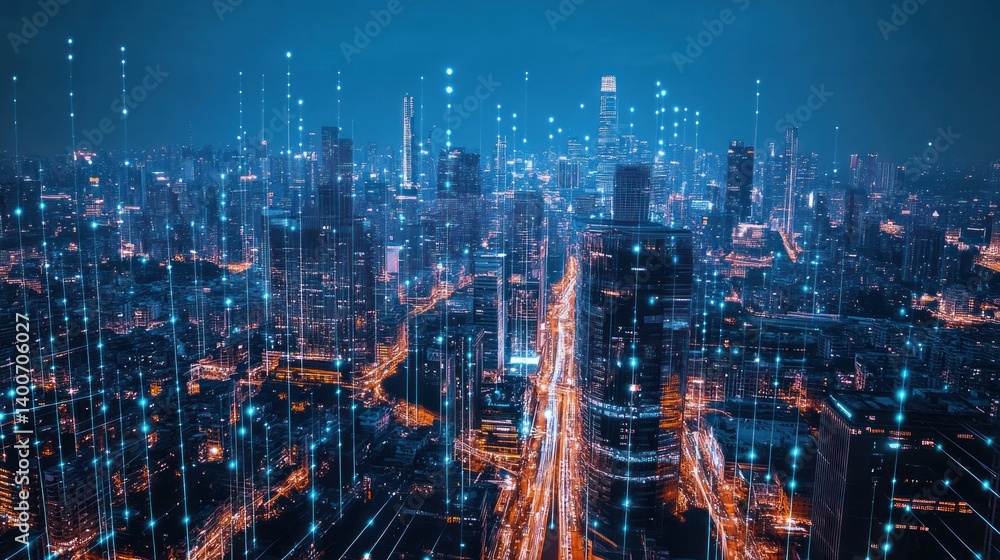 Fototapeta premium Cyber City: A Digital Metropolis at Night