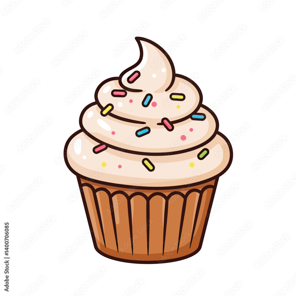 Sweet Treat Delight: A delightful cupcake, topped with a swirl of creamy frosting and colorful sprinkles, invites indulgence, a perfect image for food lovers. Sweet Treat Delight: A delightful cupcake, topped with a swirl of creamy frosting and colorful sprinkles, invites indulgence, a perfect image for food lovers.