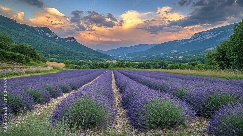 Obraz premium Lavender field at sunset