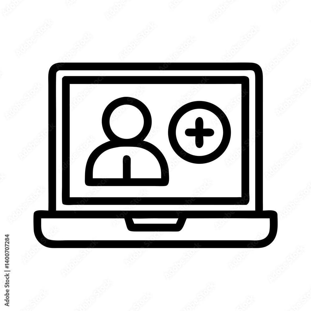 Laptop with Profile and Plus Sign Icon Design