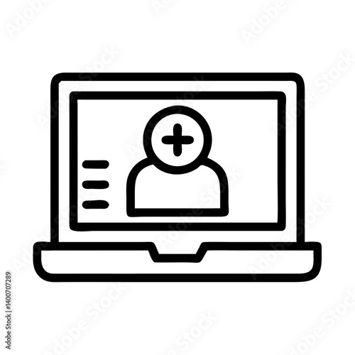 Laptop with Profile and Plus Sign Icon Design