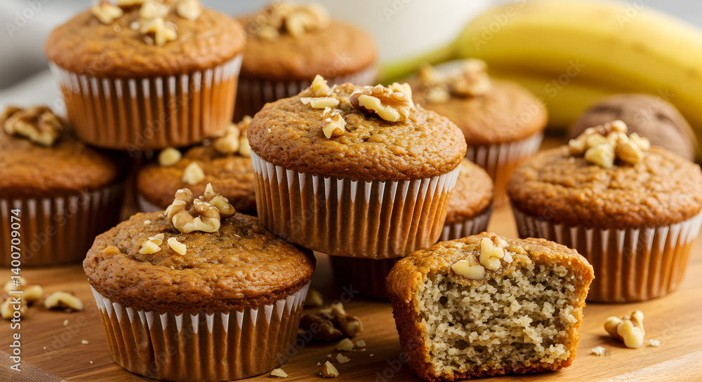 Delicious Keto Almond Flour Banana Muffins Garnished with Walnuts Delicious Keto Almond Flour Banana Muffins Garnished with Walnuts