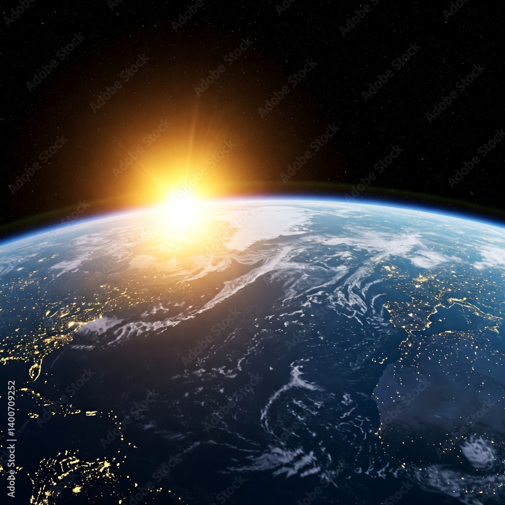 Obraz premium Background of planet earth with sunrise in the space
